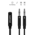 Cabo Adaptador para Fone e Microfone Em y P3 Fêmea para P2 Macho - Preto - 15cm - P3y-15