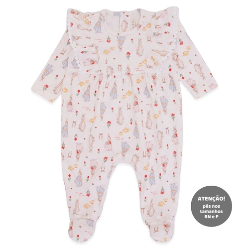 Macacão Manga Longa Recorte e Babado Suedine Feminino - Rose Garden