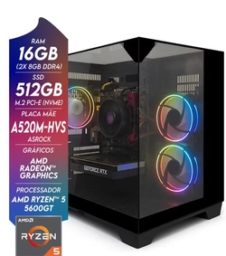 Computador Gamer, Vulcano, AMD - AQ 1012 AR DUAL CHANNELAMD Ryzen 5 5600GT, 16Gb Dual Channel, NVME 512Gb