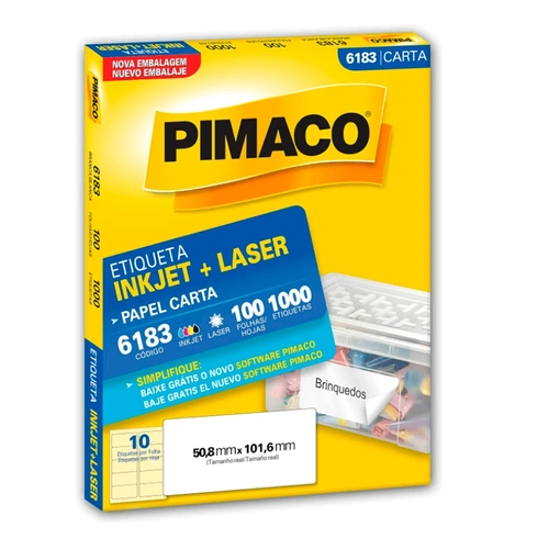 Etiqueta Adesiva Pimaco Carta 6183 50,8 X 101,6mm com 100 Folhas