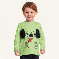 Camiseta Manga Longa Malha Verde Cachorrinho Fakini - Masculina