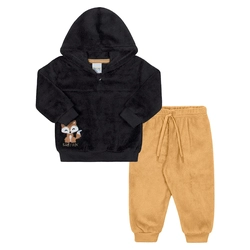 Conjunto Blusa e Calça em Pelinho Baby Fox Preto Tileesul - Masculino