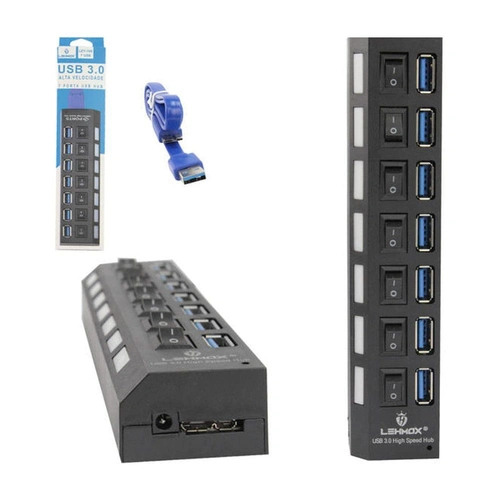 Hub USB Lehmox 7 Portas 3.0 Ley-199 Preto - HUB0047LM