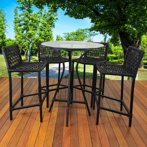 Conjunto Mesa Bistrô Vidro 4 Banquetas Cordas Sintética Alumínio Dourados