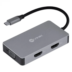 Hub Vinik Usb-c Tipo-c 5 Em 1 Com 2 Hdmi + Vga + Usb 3.0 + Power Delivery (pd) 60w - Hc-5vga