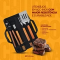 Kit Churrasco 5 Peças Maleta de transporte Churrascopegador Garfo Espátula Pincel Aço Inox Grillrelax