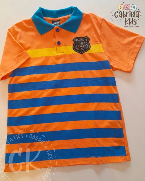 camisa polo laranja listrada