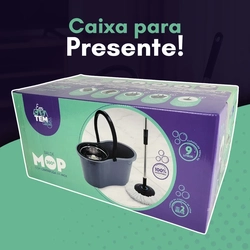 Mop com Balde Giratório Cesto em Inox 9 Litros Esfregão para Limpeza Lava e Seca com 2 Refis de Microfibra Premium