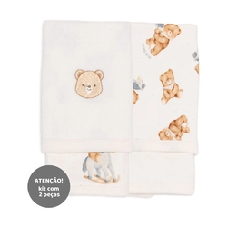 Kit de 2 Toalhas de Boca Suedine com Forro Atoalhado Masculino - Ursinho e Cavalinho
