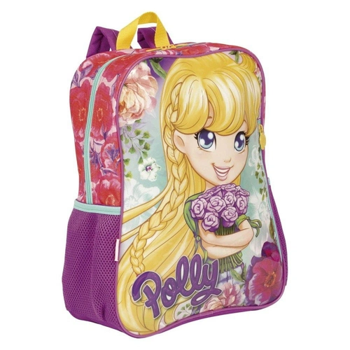 Kit mochila rodinhas Polly infantil com lancheira e estojo Sestini