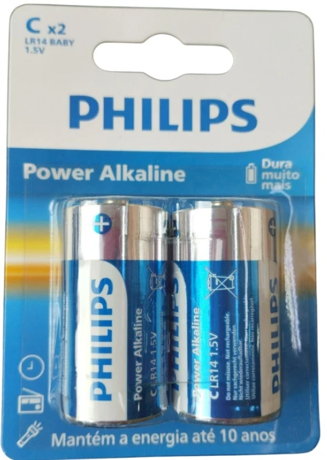 Pilha C média Philips c/2 unid. Alcalina