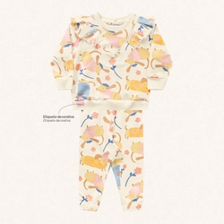 Conjunto Blusa e Calça Moletom Cachorrinho Marfim Fakini - Feminino