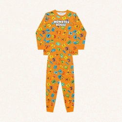 Conjunto Pijama Manga Longa Malha Monster Squad Laranja Fakini - Masculino