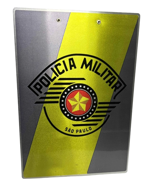 Prancheta Alumínio Operacional- Fundo Prata e Verde c/Logo da PMESP