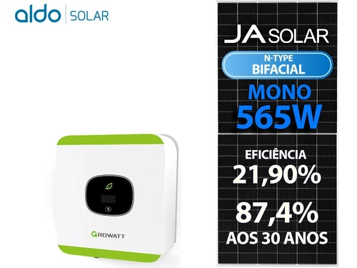 Gerador De Energia Solar Growatt Sem Estrutura Growatt Gf 3,39kwp Ja Deep Blue 565w Bifacial N-type Mic 3kw 1mppt Mono 220v