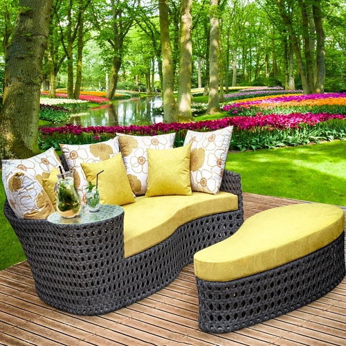 Chaise Redonda de Alumínio e Fibra Sintética com Puff 200X200 cm Tela Imperatriz
