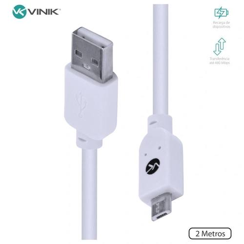 Cabo Vinik USB x Micro USB B 2.0 2 Metros Branco MUSB-2 - 31457