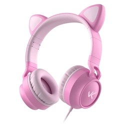 Fone de Ouvido Headset Kitty Ear - Orelha de Gato Rosa Com Microfone Cabo 1.2m Plug P2 Estereo P3 - Ke120r