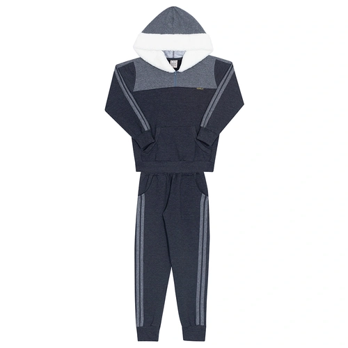 Conjunto Manga Longa Moletom com Capuz Mescla e Preto Randa Mundu - Feminino