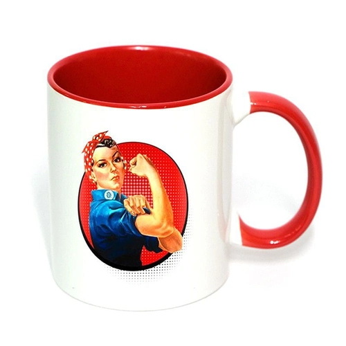 Caneca Branca de Porcelana (interior e alça vermelho) com Estampa Personalizada