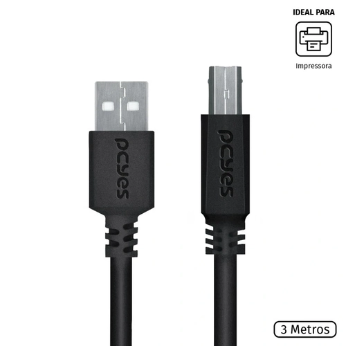 Cabo Para Impressora Pcyes USB A 2.0 Macho para USB B 2.0 Macho 28awg 3m - Puabm2-3