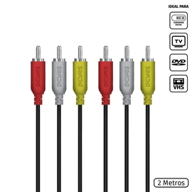Cabo de Vídeo Composto 3 Rca Macho para 3 Rca Macho 28awg Puro Cobre 2 Metros - P3r-2