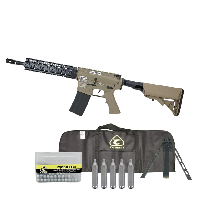 (Kit) Rifle FN Herstal M4 RIS S 4.5mm Licenciada + 5 Cilindros de CO2 + Case + Tripé - (Cybergun)