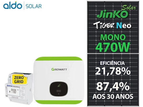Gerador De Energia Solar Growatt Zero Grid Ondulada Romagnole Growatt Gf 4,23kwp Jinko Tiger Neo Mono 470w Min 5kw 2mppt Mono 220v