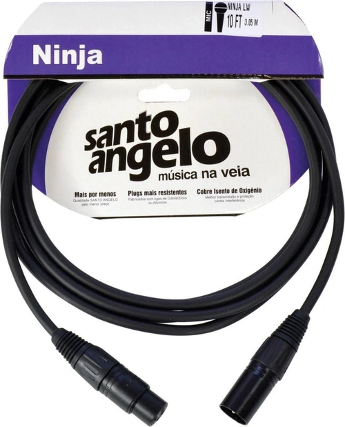 Cabo para Microfone 0,20 Mm Conector Xlr Macho/ Xlr Femea Ninja 10ft 3,05 Metros Preto