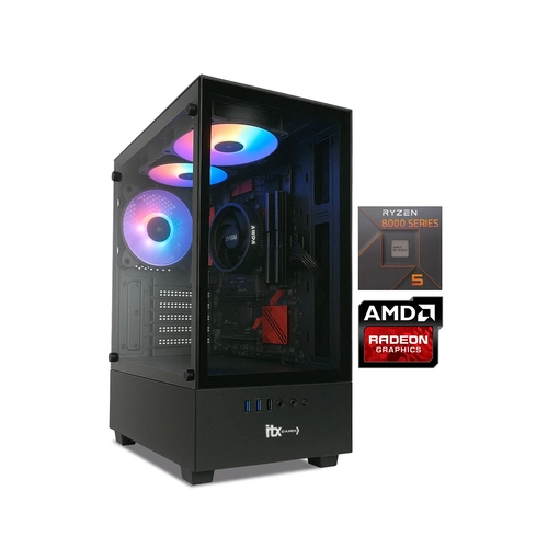 PC ITX Gamer Arena Ryzen 5 8600G, AMD Radeon™ 760M, 16GB Ram, SSD 500GB, Gabinete RGB