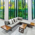 Sofá modular  Mesa lateral e Mesa de centro em Alumínio e Madeira Cumaru Camboriú