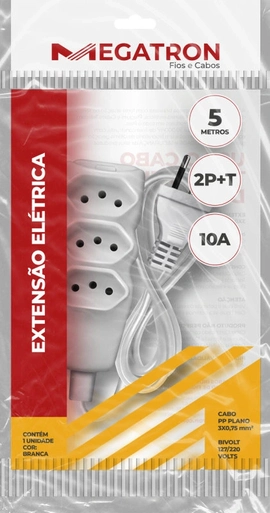 Extensao Cabo 2p t Pp Plano 3x0,75 5m Branca