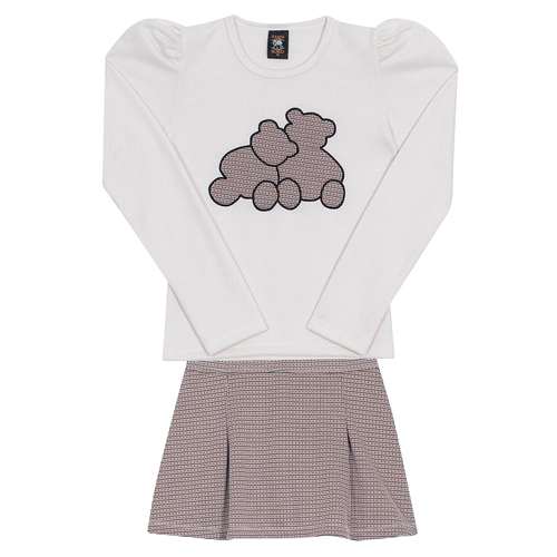 Conjunto Blusa Tricot e Shorts Saia Pied de Poule Off White Randa Mundu - Feminino