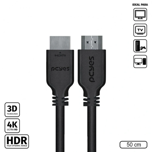Cabo Pcyes Hdmi 2.0 4k 28awg Puro Cobre 50 CM - Phm20-05