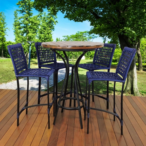 Conjunto Mesa Bistrô Tampo em Madeira 4 Banquetas de Corda Sintética e Alumínio Pintura Epóxi Paulista