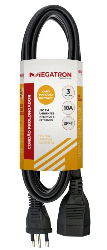 Cabo Prolongador 2p+t 10a 3m Preta 416