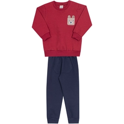Conjunto Moletom Blusa Ursinho Vermelho Randa Mundu - Masculino