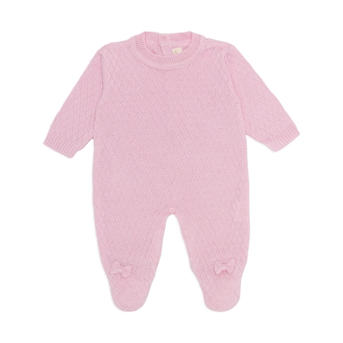 Macacão Manga Longa Tricot Lacinho Rosa Bebê - Mini & Co