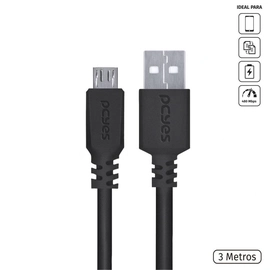 Cabo para Celular Micro Usb para Usb a 2.0 3 Metros Preto - Pmuap-3