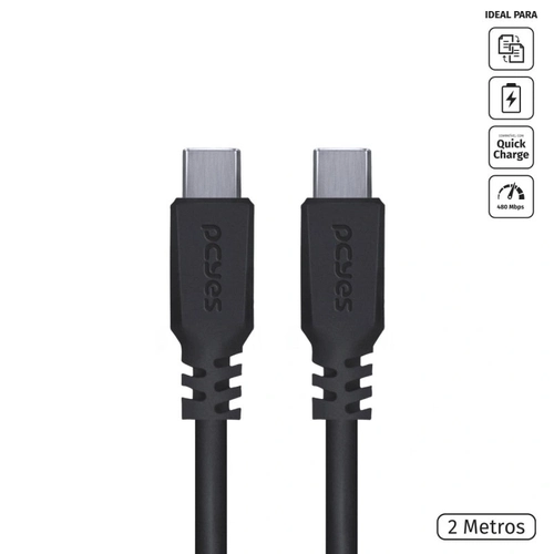 Cabo para Celular Usb Tipo c 2.0 para Usb Tipo c / Type c 2 Metros Preto - Pucp-02