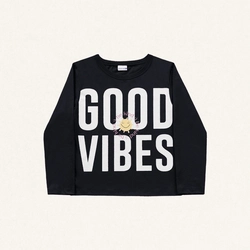 Blusinha Manga Longa Good Vibes Preta Fakini - Feminina