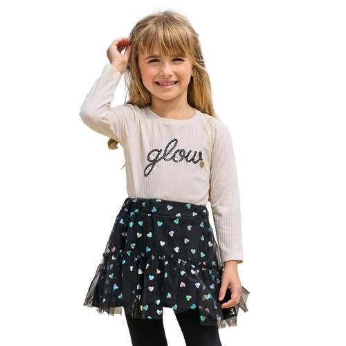 Conjunto Blusa em Malha Crepada e Saia de Tule Glow Pokotinha - Feminina