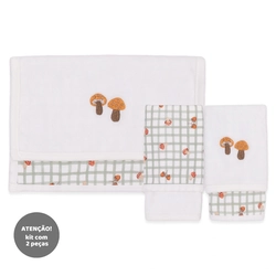 Kit de 2 Toalhas de Boca Suedine com Forro Atoalhado Unissex – Amigos da Floresta Cogumelos