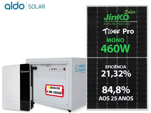 Gerador De Energia Solar Growatt Off Grid Colonial Solar Group Growatt Gf 5,52kwp Spf Es 6kva Mppt Bif 220v Energy Source Litio 9kwh