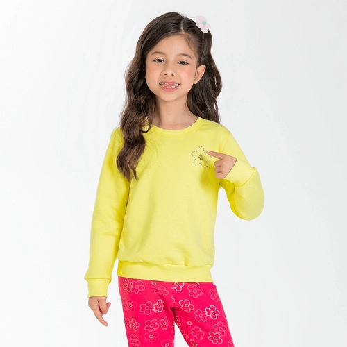 Blusão Moletom Peluciado Aplique Flor Cativa - Feminino