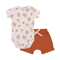 Conjunto Body Manga Curta Estampado e Shorts Barra Virada Masculino – Cachorrinhos