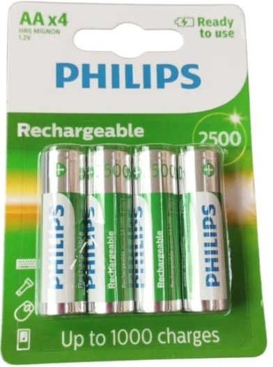Pilha Recarregável AA Philips 2500mah ( pequena ) com 4 unidades.