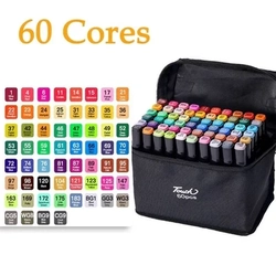 Kit Estojo Canetinhas Ponta Dupla Marcador Permanente Touch Marker 60 cores