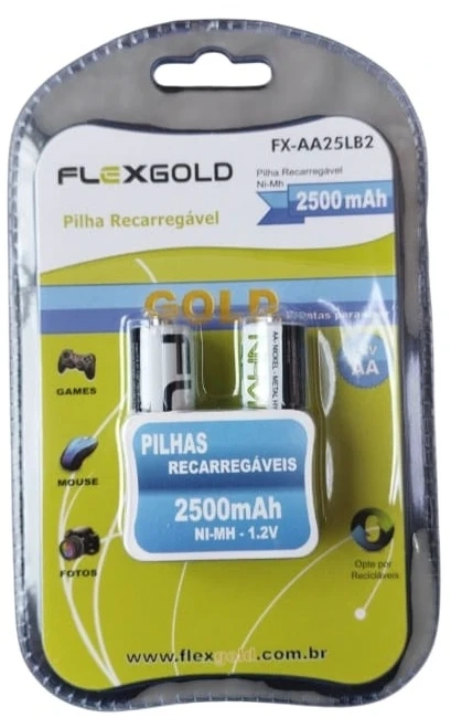 Pilha Recarregável AA Flex 2500mah (pequena) com 2 unidades.