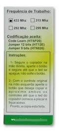 Controle Copiador 3 Botões Hombrus 433mhz Alarme Motor